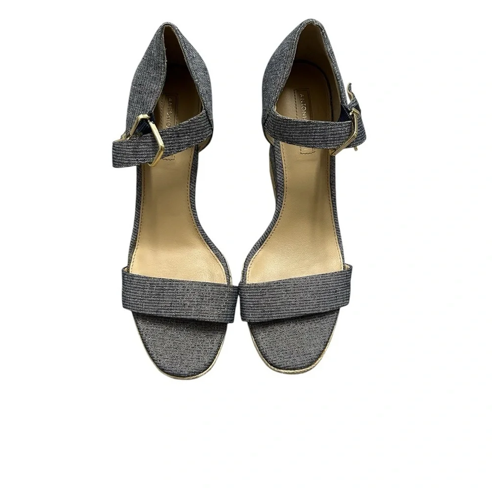 ANTONIO MELANI Lauralyn Navy Blue And Gold Wedge Sandals, Size 9M